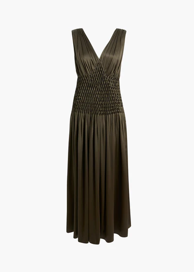 Nola Dress in Dark Olive Silk