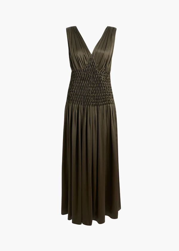 Nola Dress in Dark Olive Silk