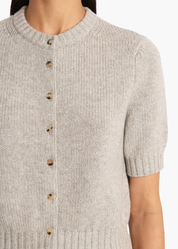NORA CARDIGAN IN HEATHER GREY DETAILED VIEW 1