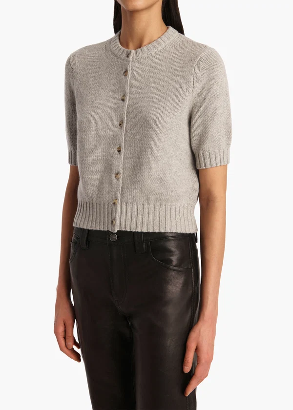 NORA CARDIGAN IN HEATHER GREY DETAILED VIEW 2