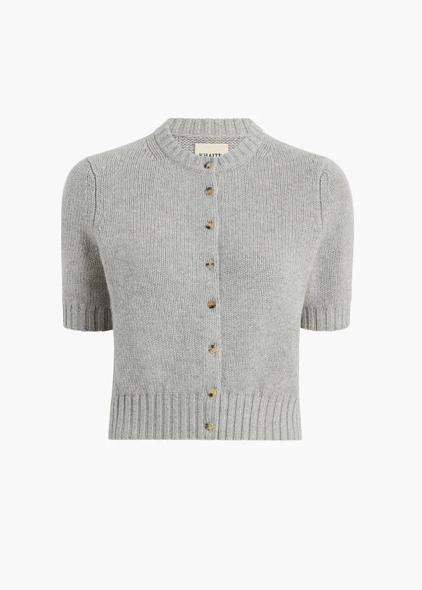 NORA CARDIGAN IN HEATHER GREY FLAT VIEW