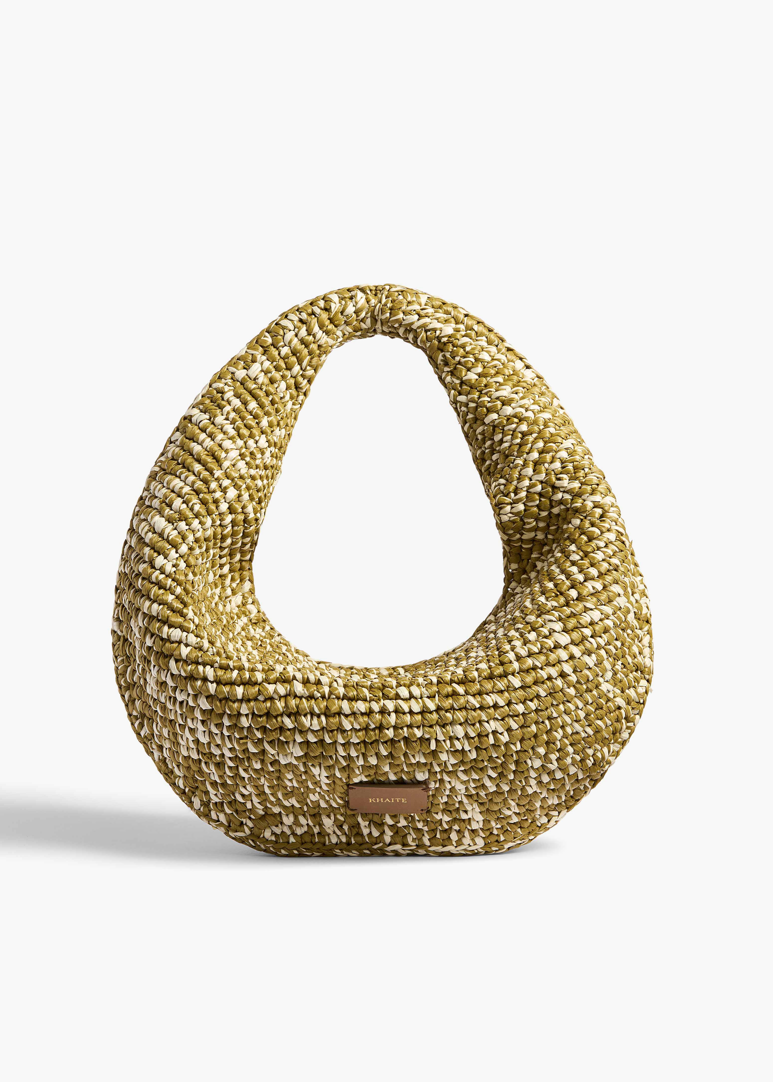 aokiboutique - Medium Olivia Hobo in Olive and White Raffia