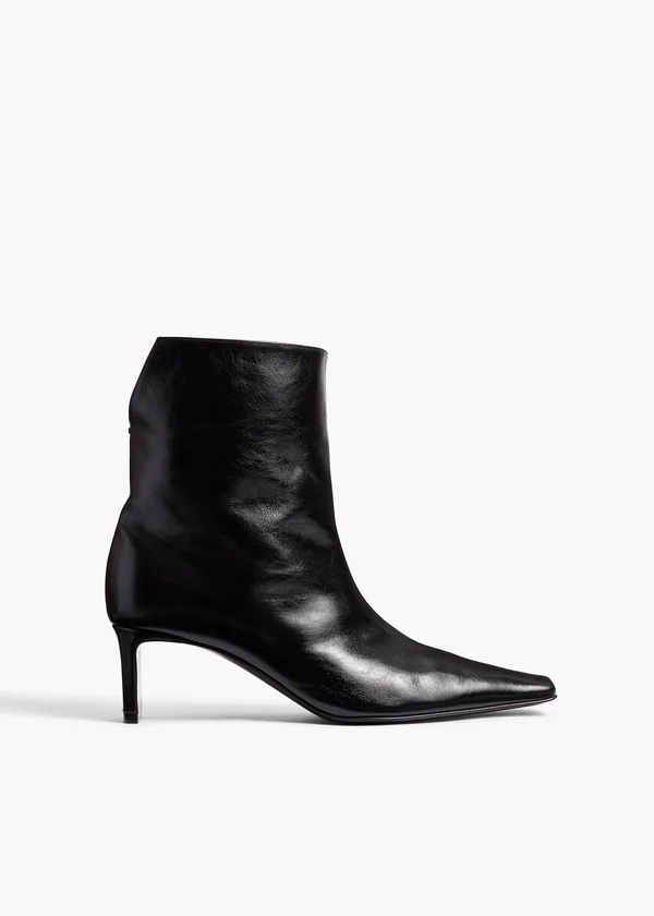 Ona Ankle Boot in Black Glazed Leather FRONT VIEW