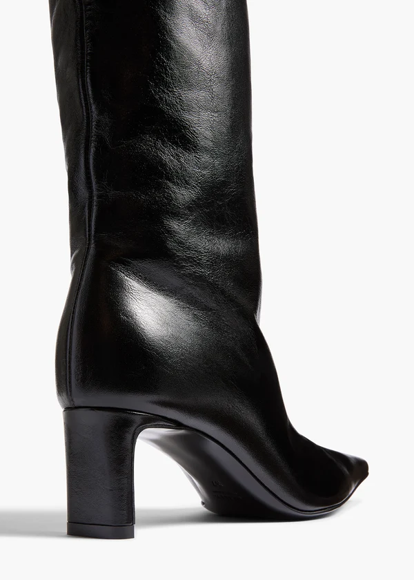Ona Knee-High Boot in Black Glazed Leather BACK VIEW