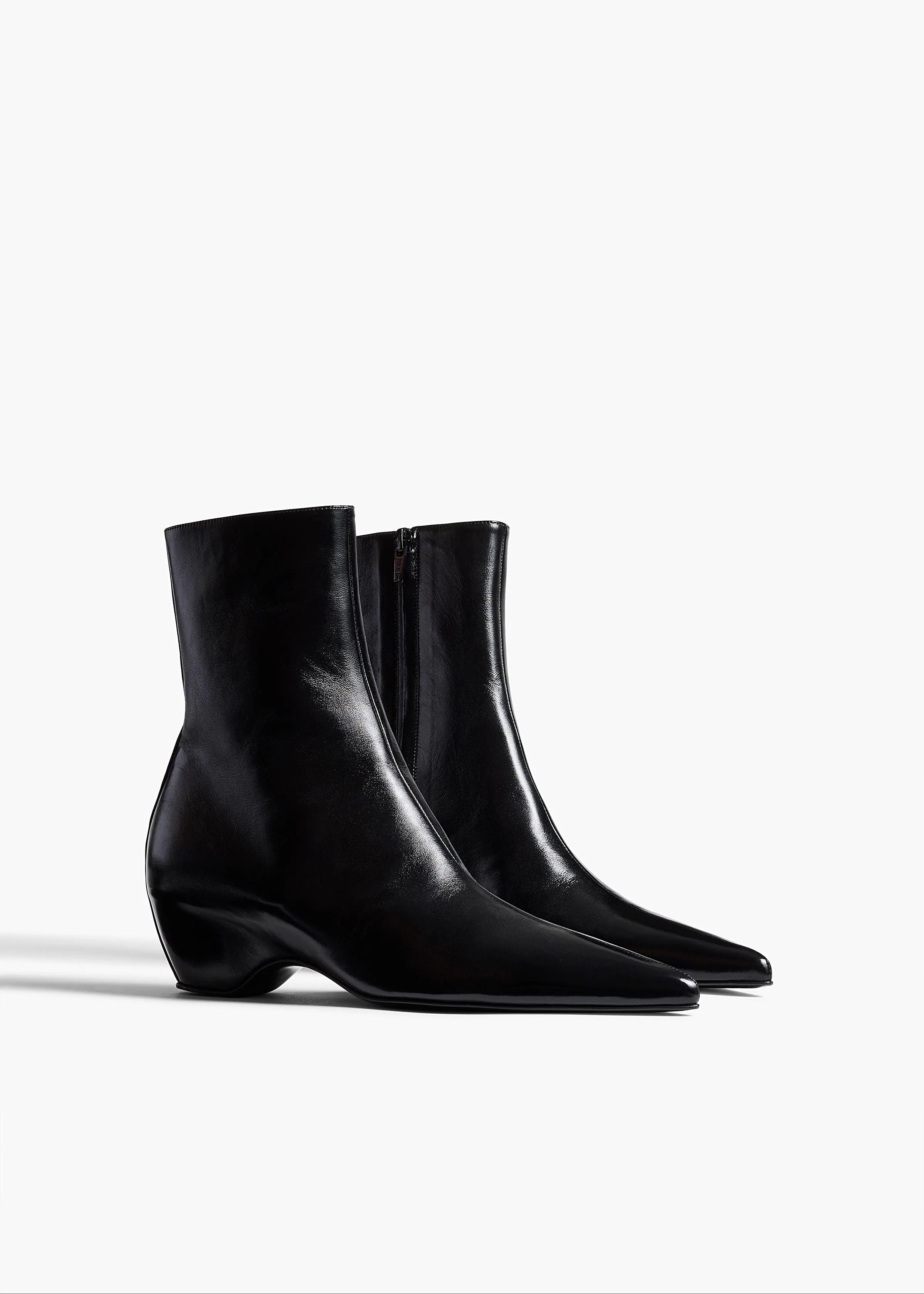 Sybil Ankle Boot in Black Glazed Leather ANGLED VIEW