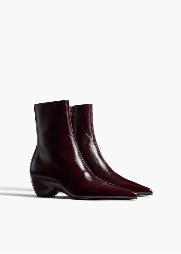 Sybil Ankle Boot in Bordeaux Glazed Leather ANGLED VIEW