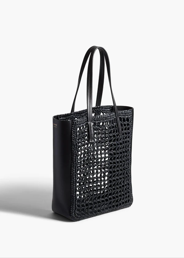 Small Zoe Tote in Black Raffia with Black Leather SIDE VIEW