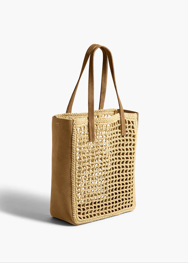 Small Zoe Tote in Natural Raffia with Mud Suede SIDE VIEW